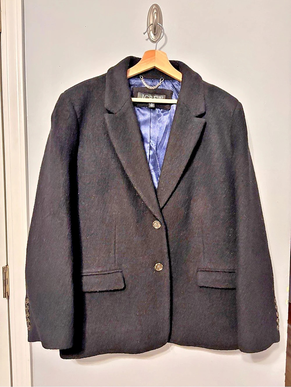 J.Crew Italian Boiled Wool Black Blazer Size 18